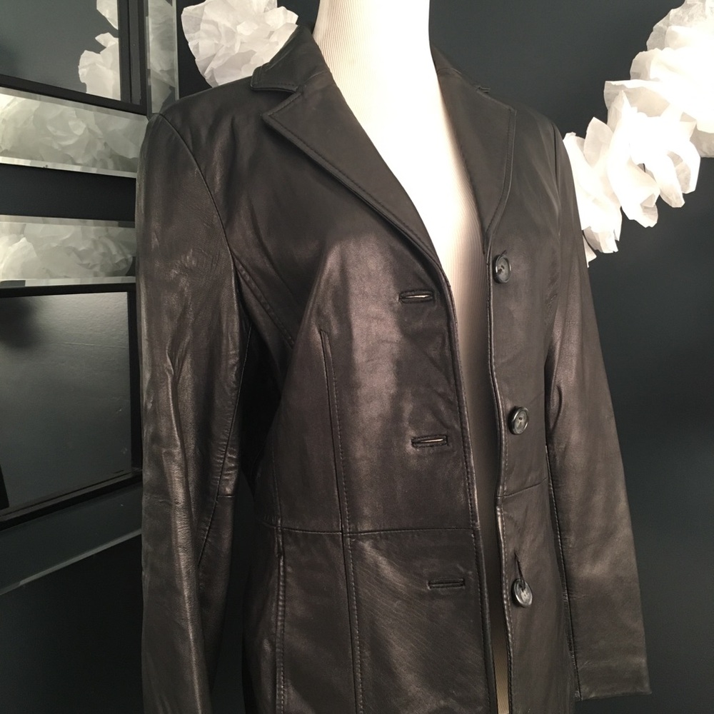 Black leather jacket.